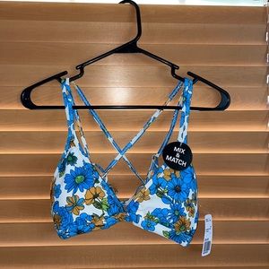 Blue Floral Swim Top